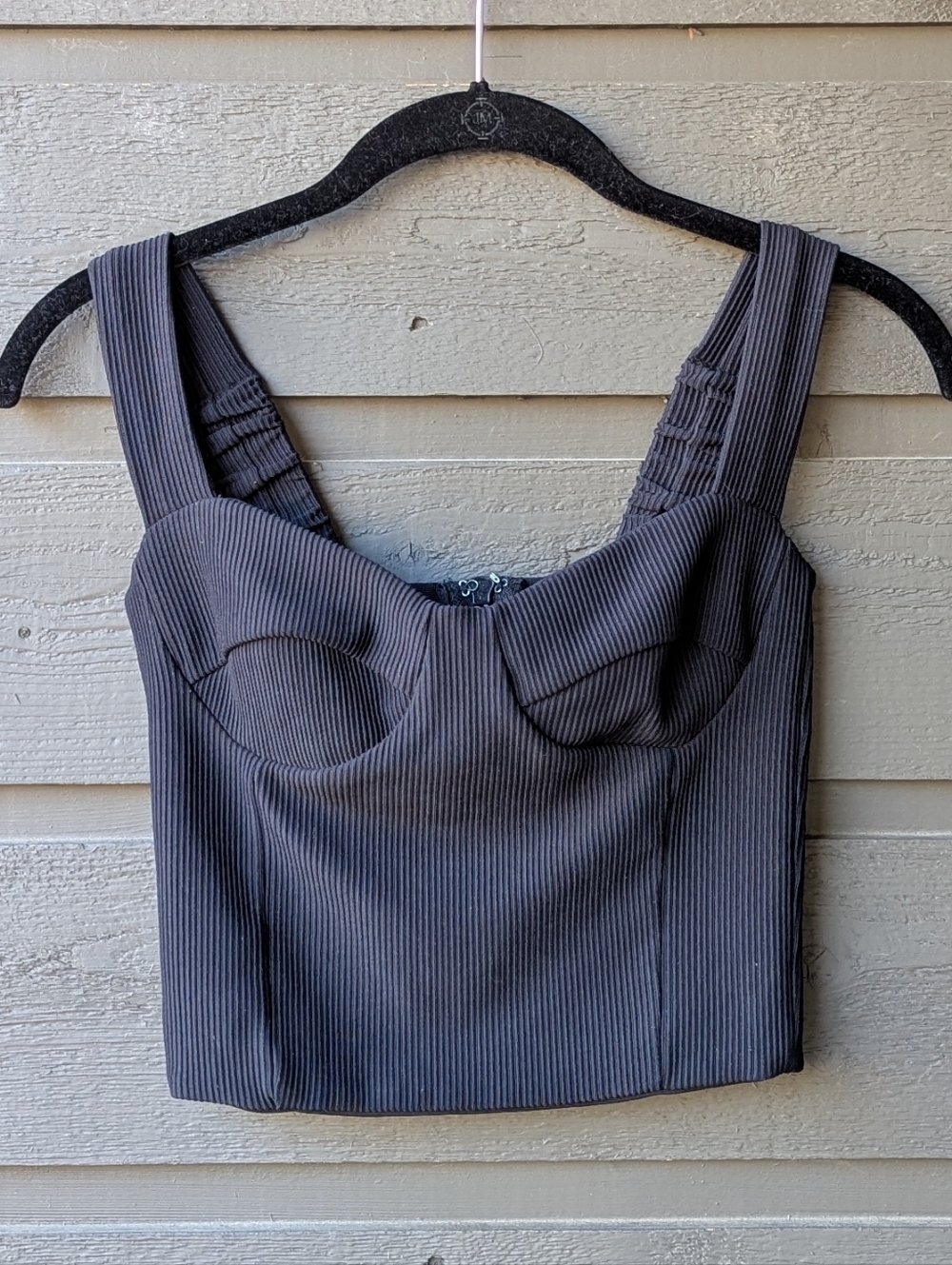 Nadia Tarr Black Ribbed Crop Bustier Corset Top Size Small